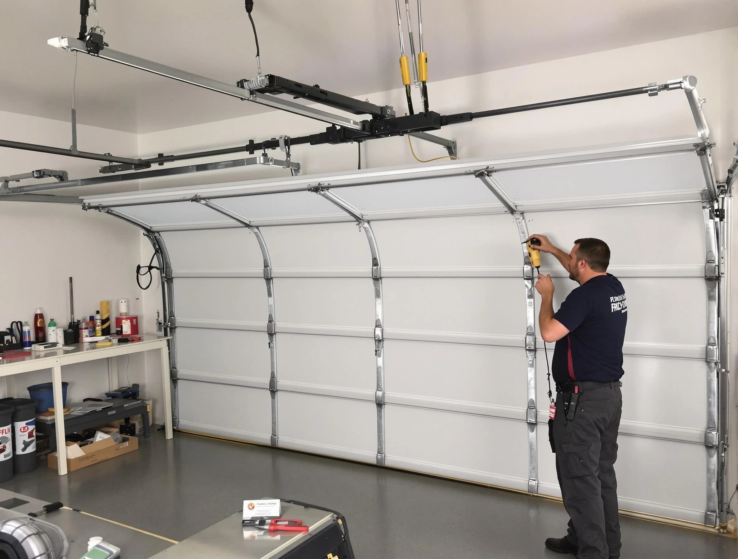 Spanish Fork Garage Door Repair certified technician performing overhead door system repair in Spanish Fork