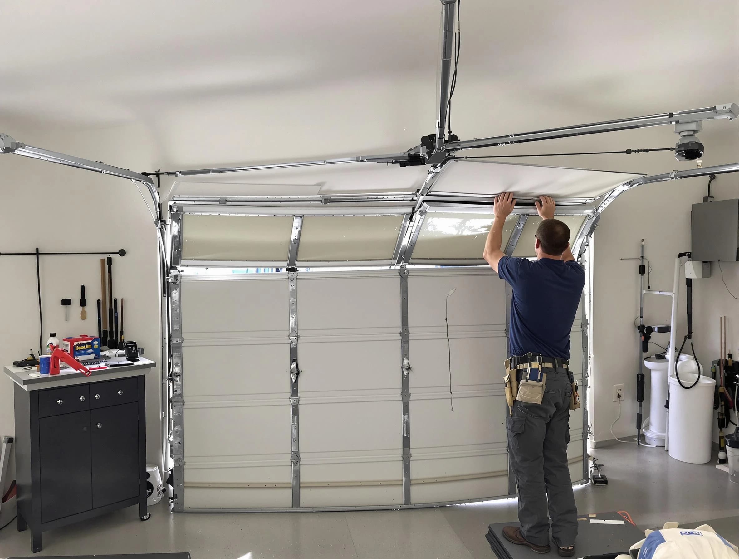 Spanish Fork Garage Door Repair specialist performing precise section replacement on Spanish Fork garage door