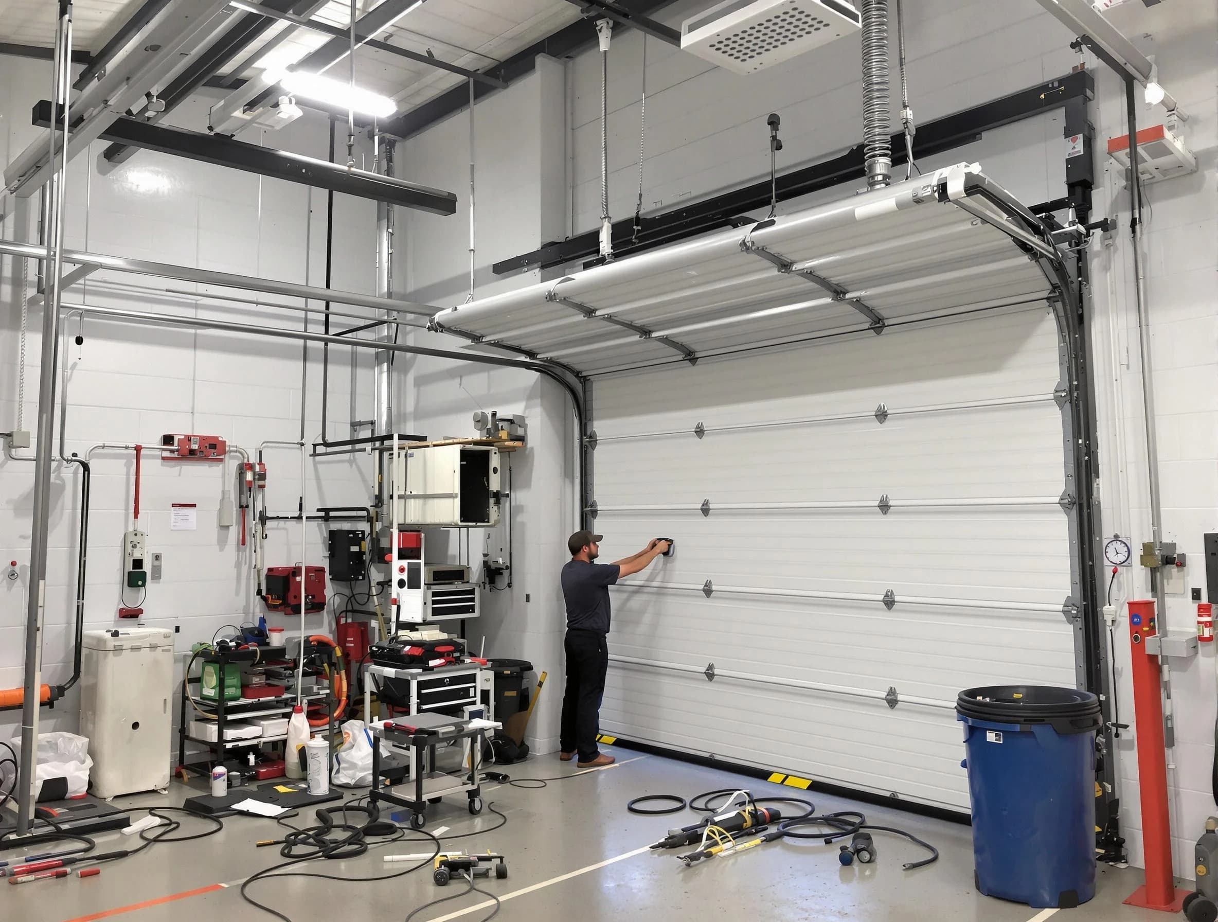 Spanish Fork Garage Door Repair certified technician performing commercial door repair at a Spanish Fork business facility