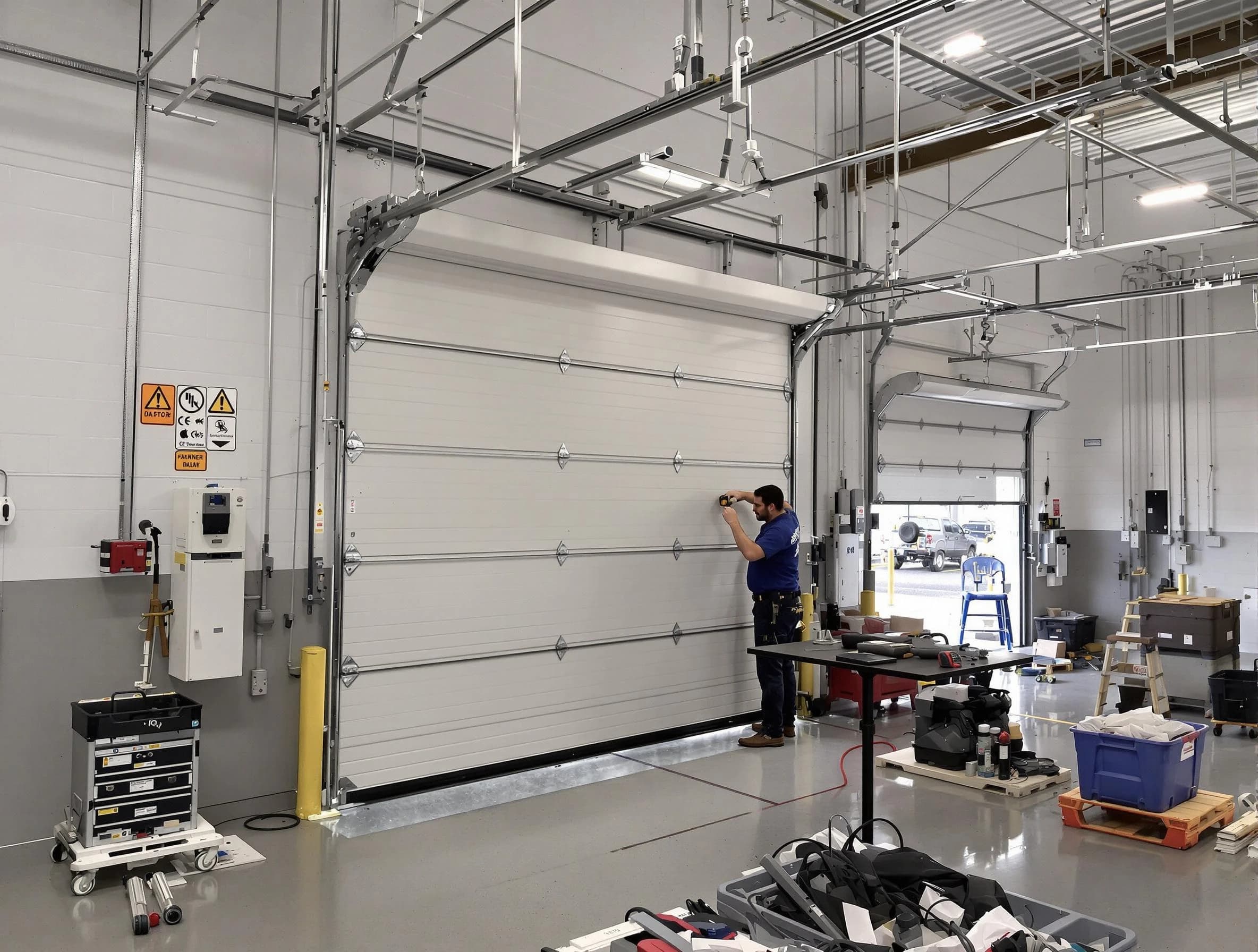 Commercial garage door repair being performed by Spanish Fork Garage Door Repair expert in Spanish Fork