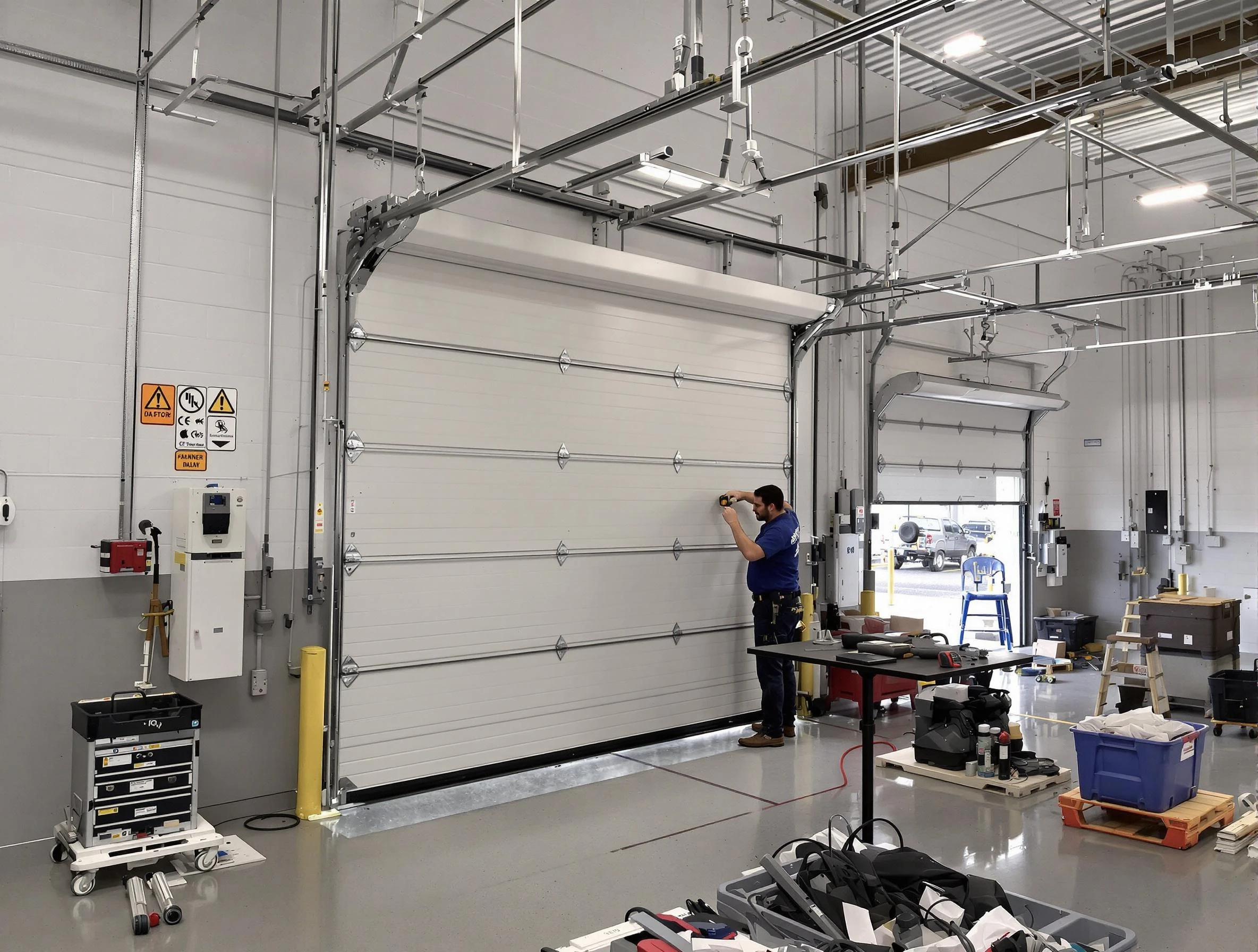 Commercial garage door repair being performed by Spanish Fork Garage Door Repair expert in Spanish Fork