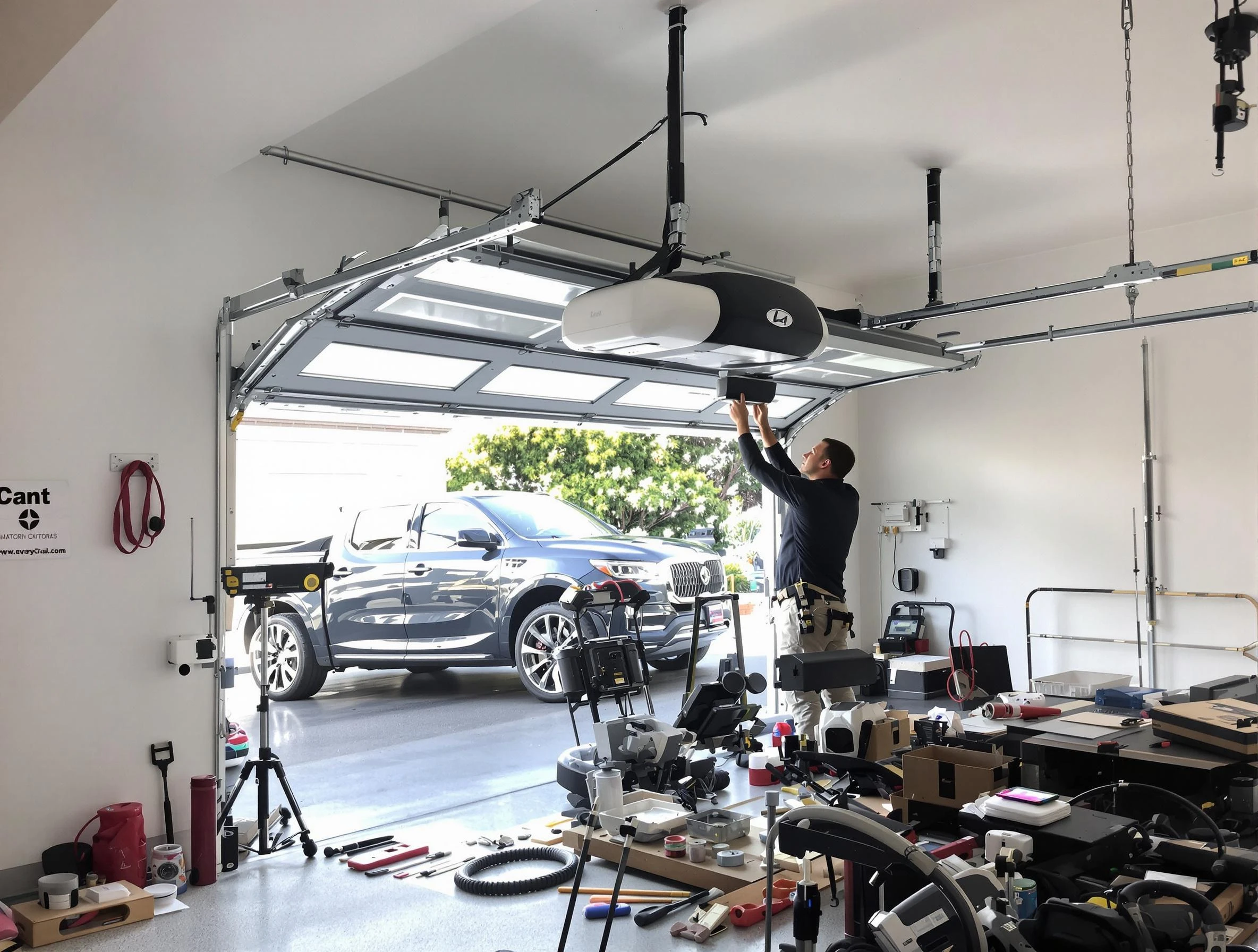 Spanish Fork Garage Door Repair specialist installing smart garage door opener system in Spanish Fork home