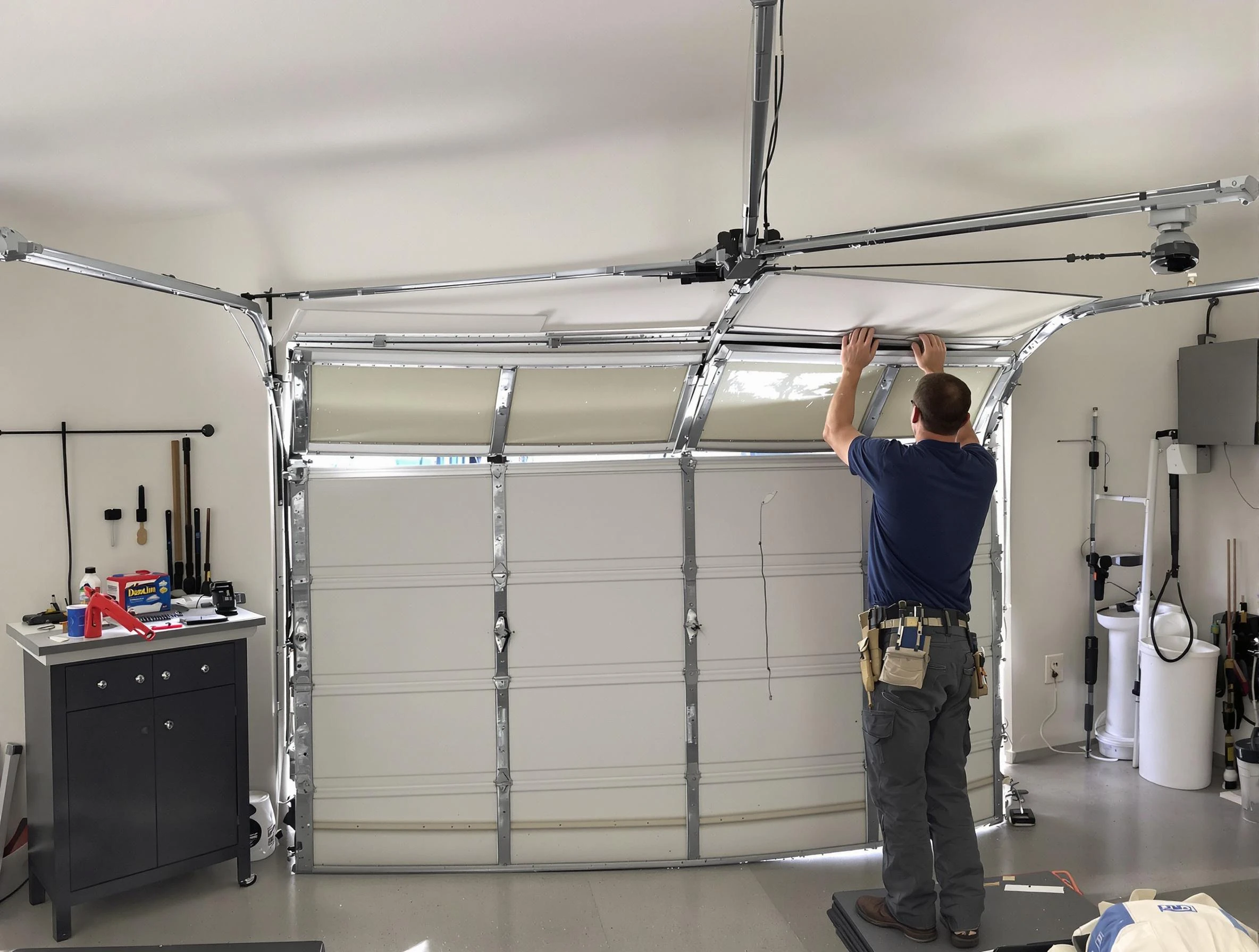 Spanish Fork Garage Door Repair specialist performing precise section replacement on Spanish Fork garage door